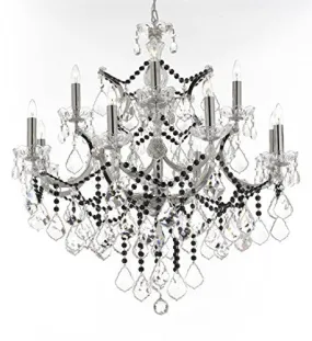 Maria Theresa Chandelier Lighting Crystal Chandeliers H30" W28" Chrome Finish Dressed With Jet Black Crystals Great For The Dining Room Living Room Family Room Entryway / Foyer - J10-B7/B80/Chrome/26049/12 1