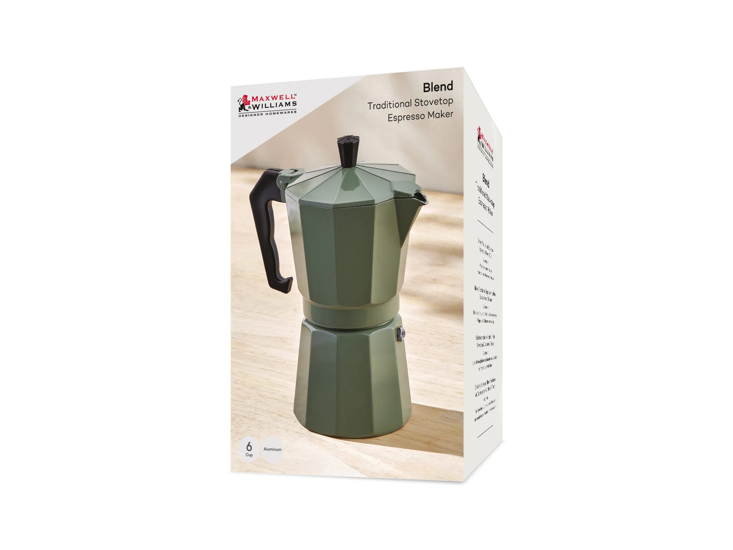 Maxwell & Williams Blend Traditional Stovetop Espresso Maker 6cup - Sage