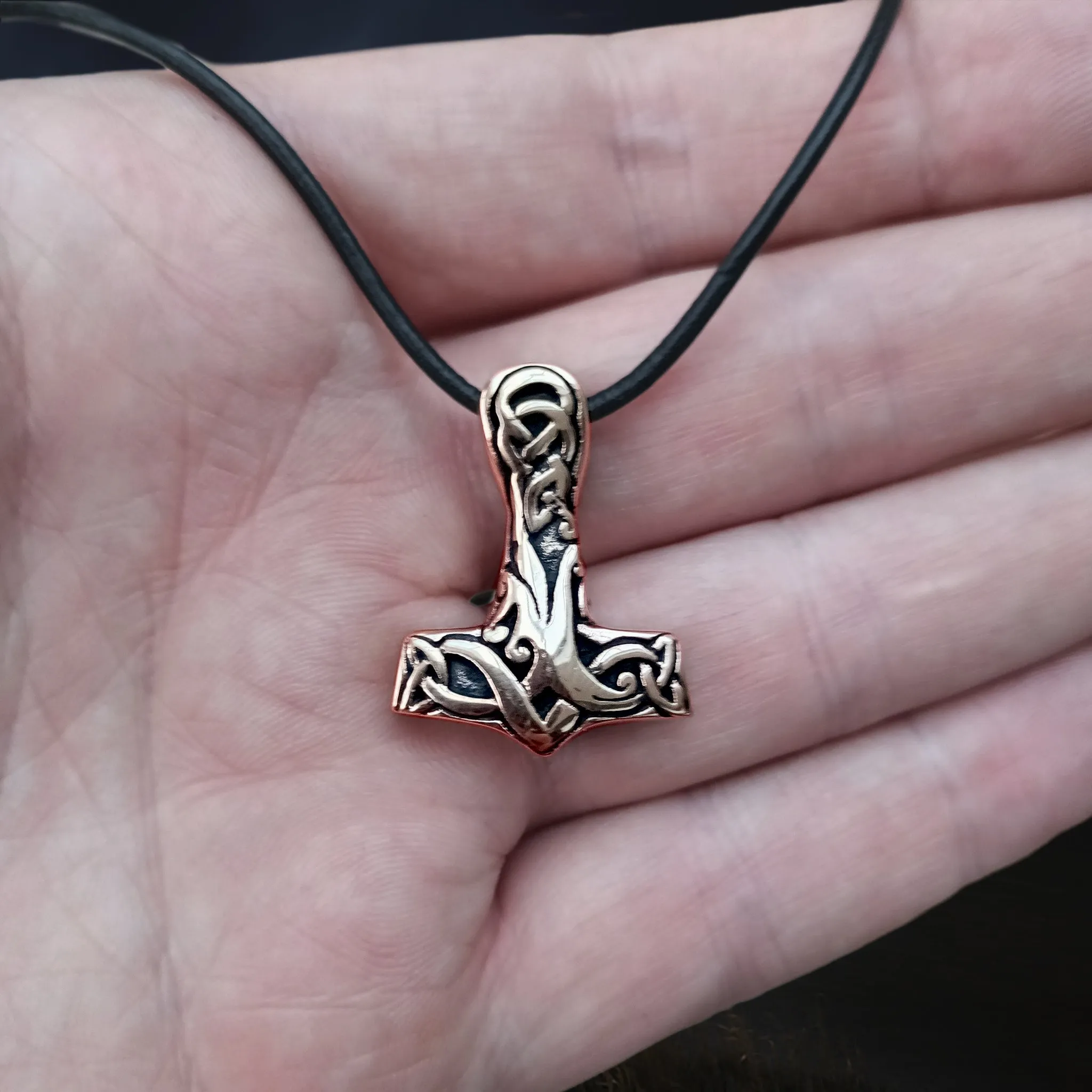 Medium Bronze Interlace Thors Hammer Pendant