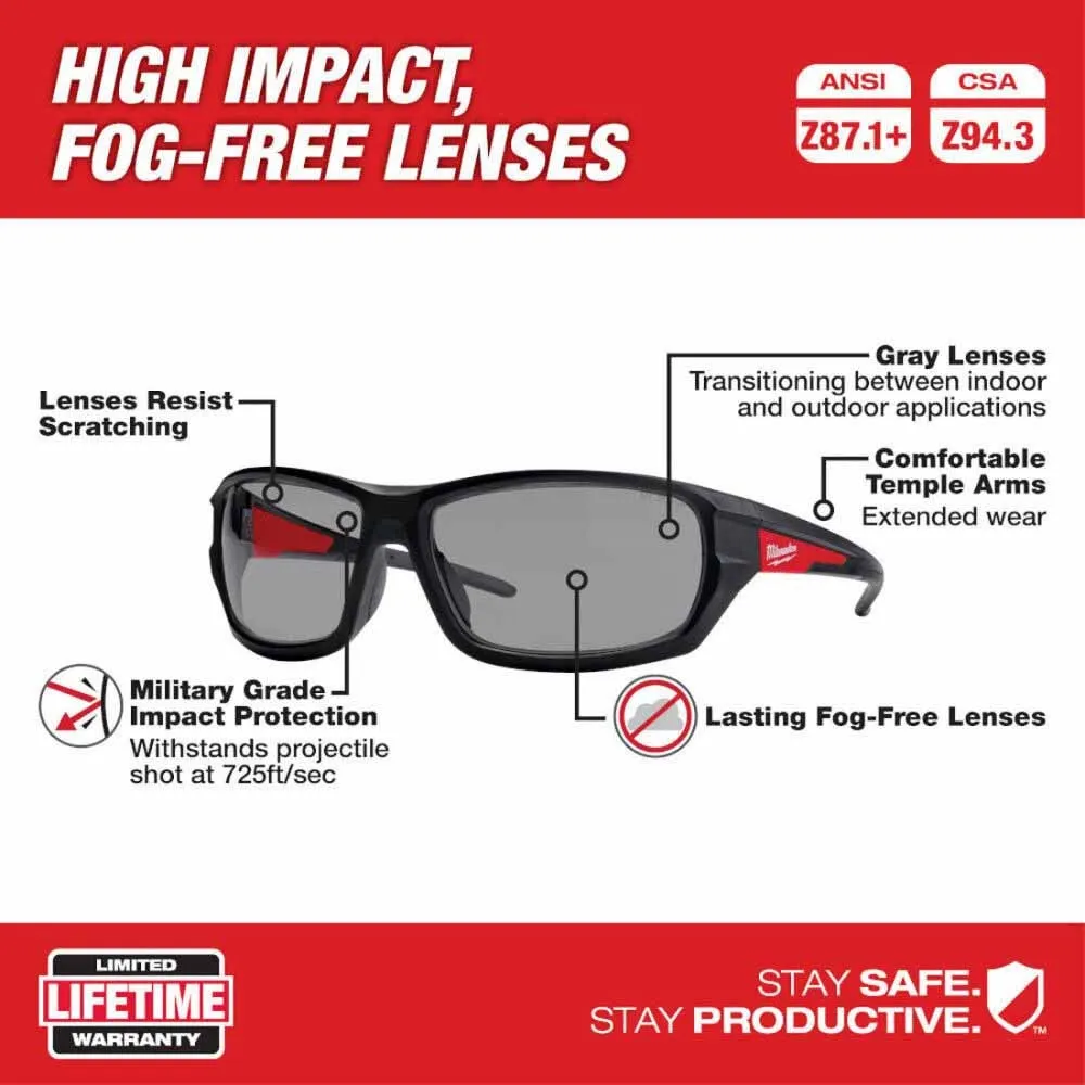 Milwaukee 48-73-2126 Performance Safety Glasses - Gray Fog-Free Lenses (Polybag)