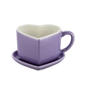 Miss Valentine Ceramic Candy Heart Purple Mug & Saucer