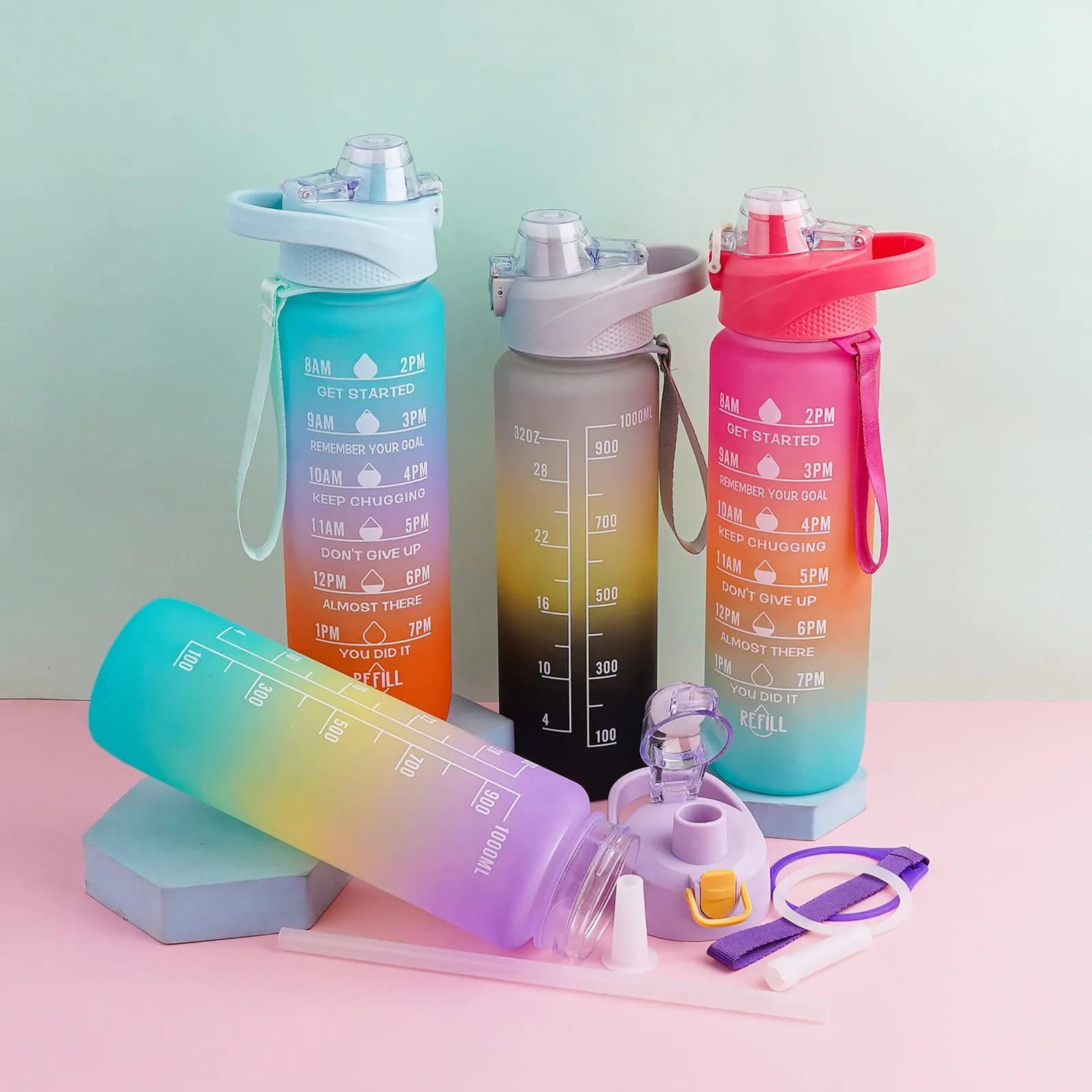 Multi Color Motivational Water Bottle