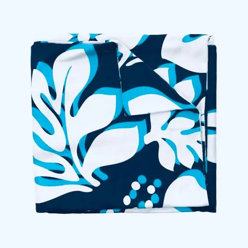 Navy Blue, White and Aqua Ocean Blue Hibiscus and Hawaiian Flowers Duvet Cover - Large Scale