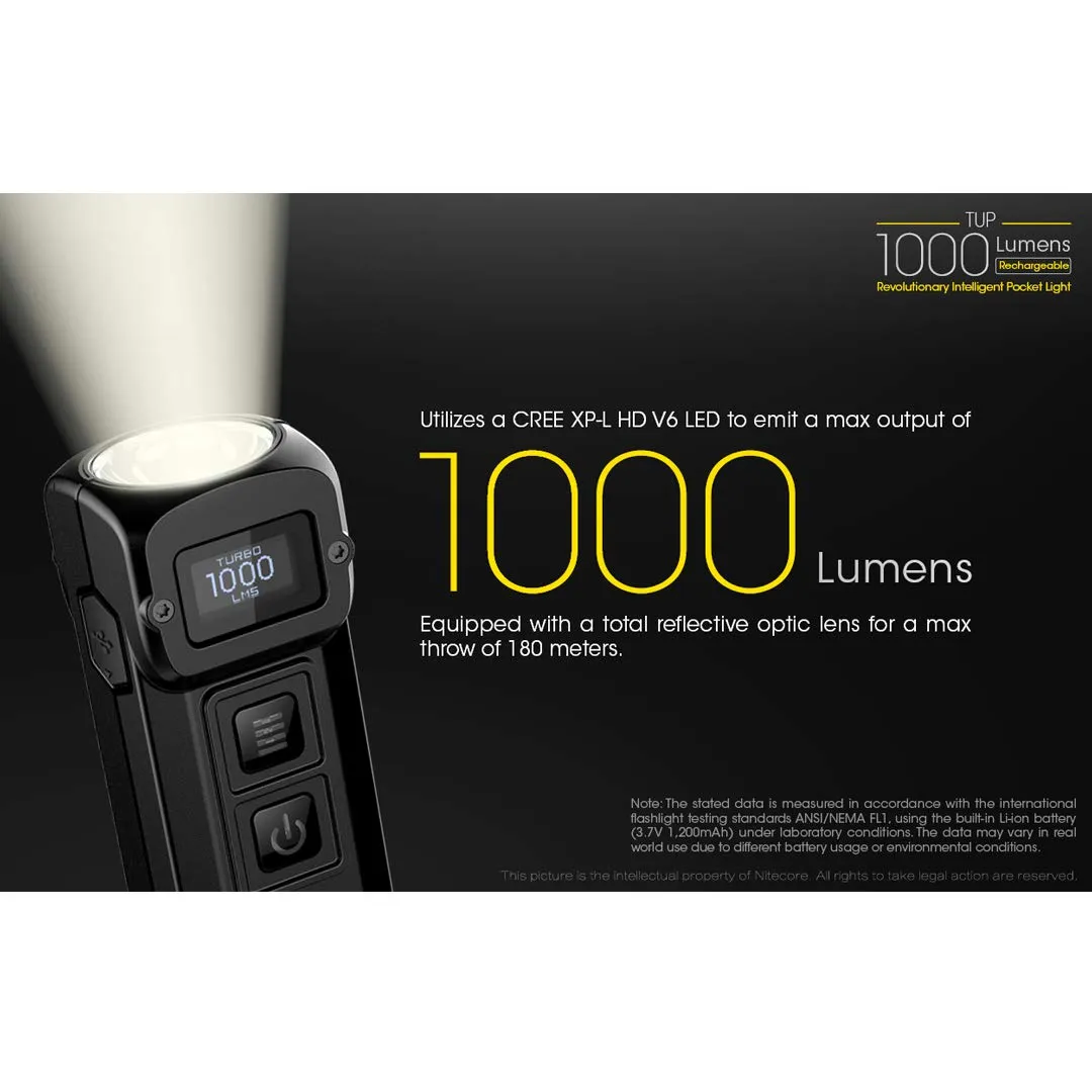 Nitecore TUP 1000 Lumen Rechargeable Pocket Light OLED Display Flashlight Grey