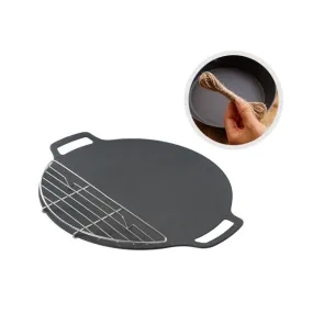 Outdoor Camping BBQ Cast Iron Grill Pan,Style: Baking Pan Net Hemp Rope