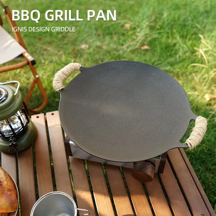 Outdoor Camping BBQ Cast Iron Grill Pan,Style: Baking Pan Net Hemp Rope