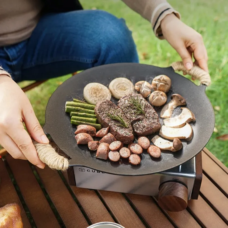 Outdoor Camping BBQ Cast Iron Grill Pan,Style: Baking Pan Net Hemp Rope