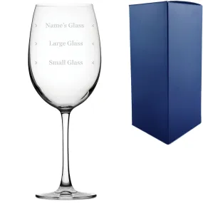 Personalised Engraved Reserva Wine Glass with Name's Glass Serif Measurements Design, Customise with Any Name