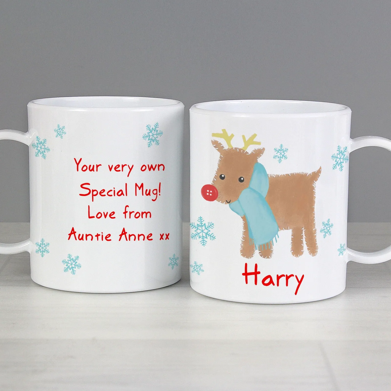 Personalised Felt Stitch Reindeer Plastic Mug