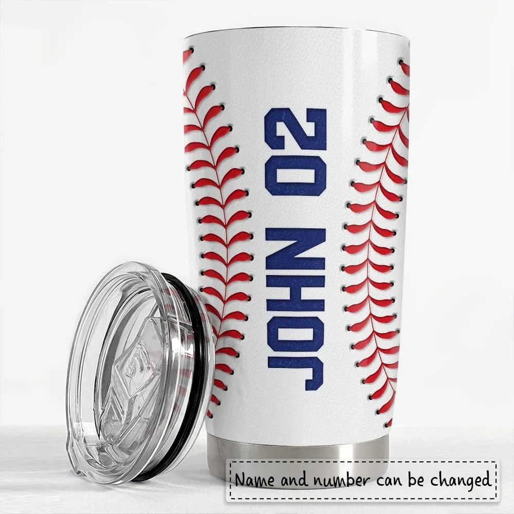 Personalized Baseball Tumbler Custom Name Number For Fans Boy Lover