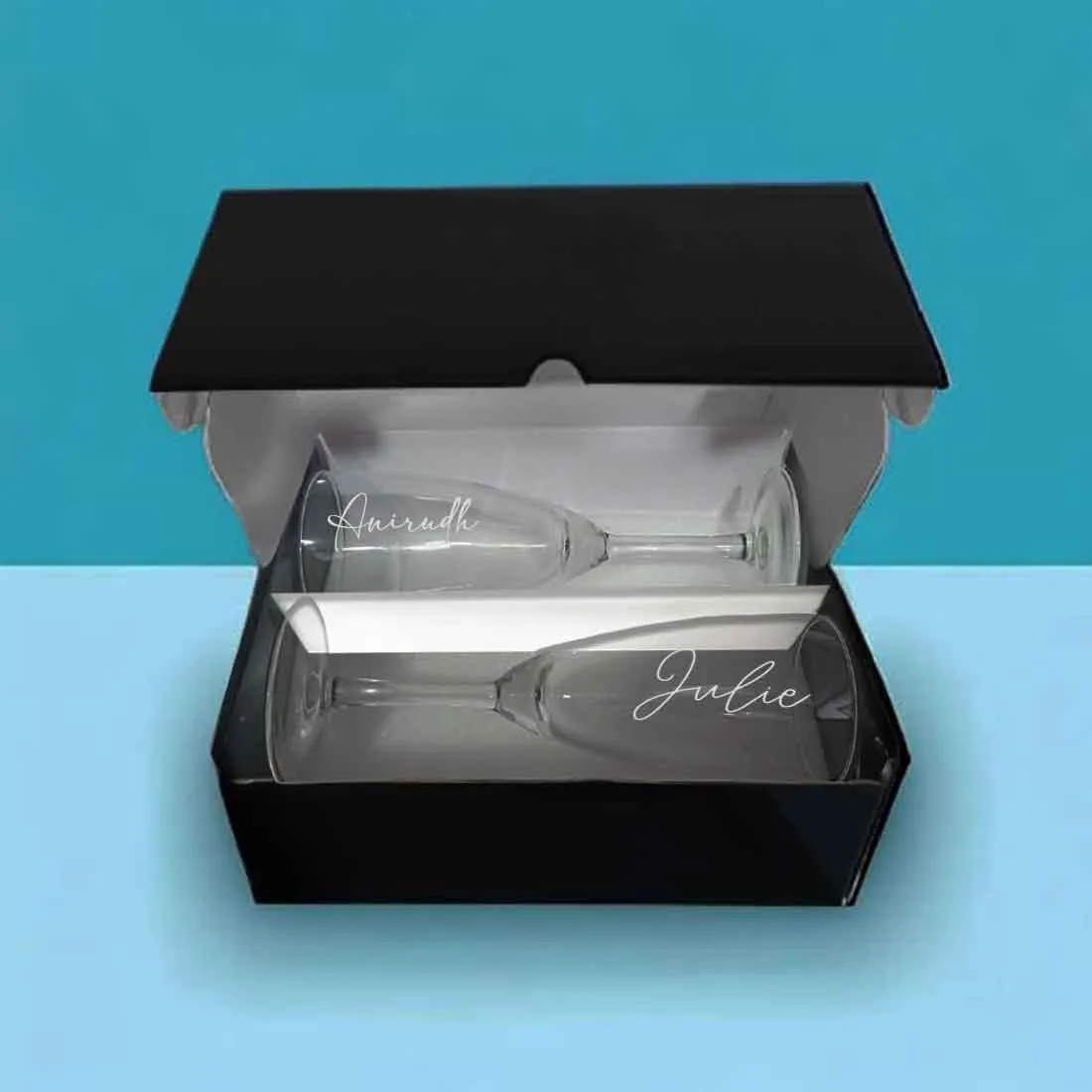 Personalized Engraved Champagne Flutes with Name - Set of 2