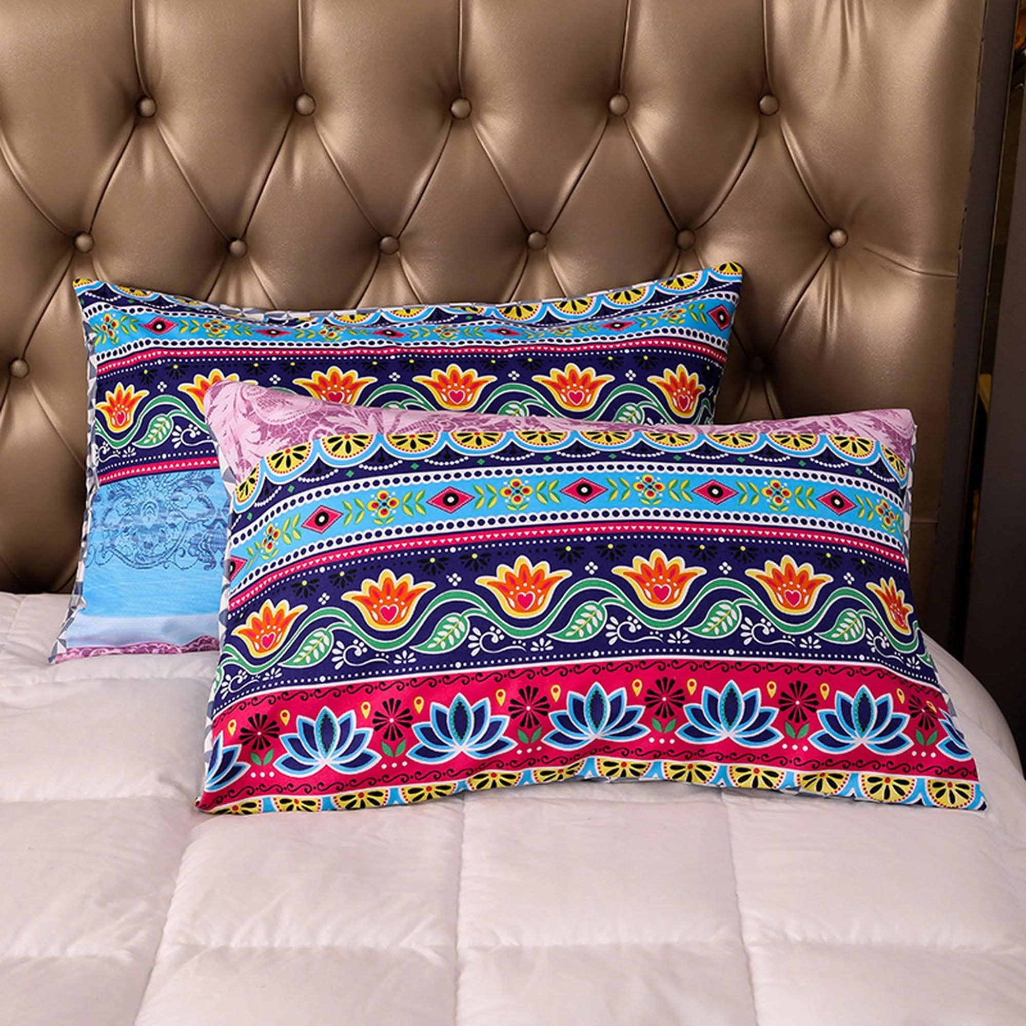 Pink Bohemian Blue Duvet Cover Set Boho Bedding, Hippie Dorm Bedding with Pillowcase