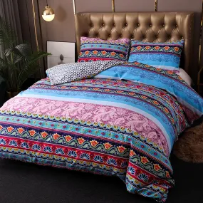 Pink Bohemian Blue Duvet Cover Set Boho Bedding, Hippie Dorm Bedding with Pillowcase