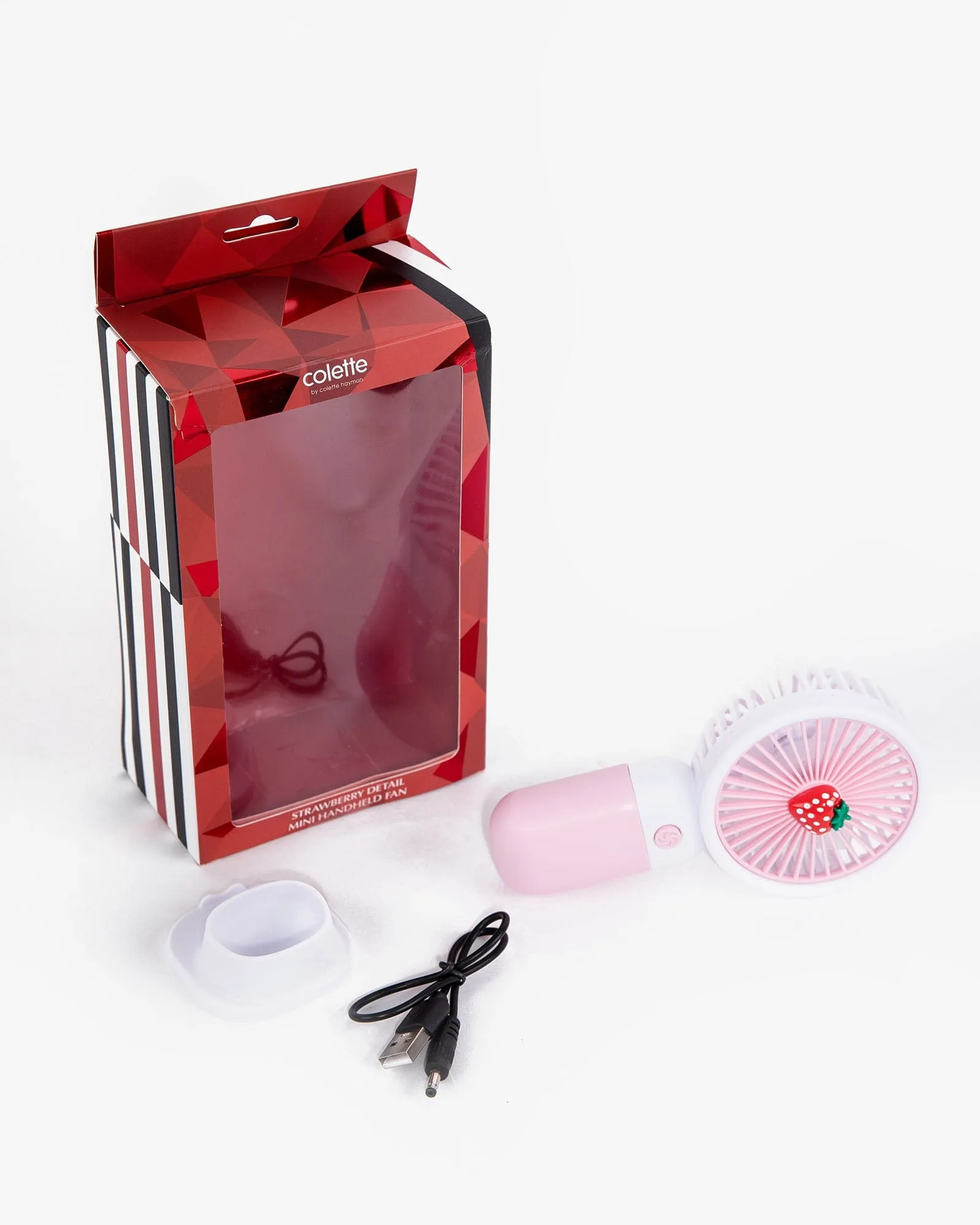 Pink Strawberry Detail Mini Handheld Fan