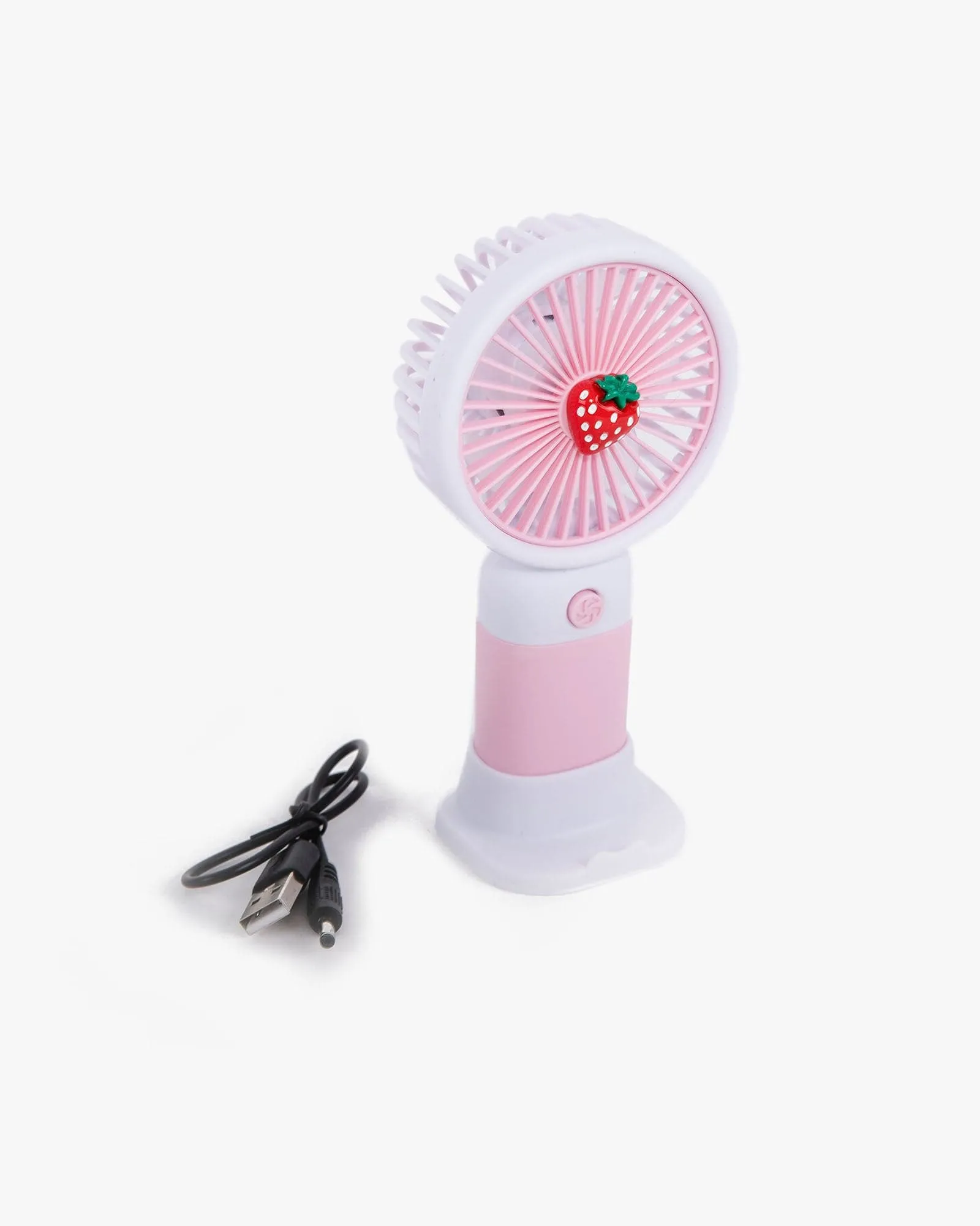 Pink Strawberry Detail Mini Handheld Fan