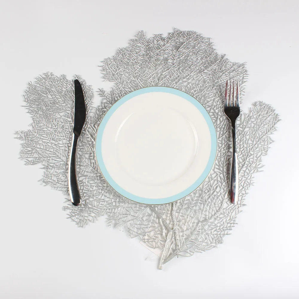 Placemat For Dining Table Large: Coral Leaf - Mat Gold & silver