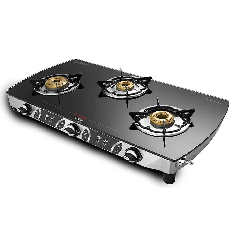 Preethi Blu Flame Glass Top 3 Burner Gas Stove, Manual Ignition