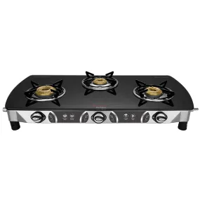 Preethi Blu Flame Glass Top 3 Burner Gas Stove, Manual Ignition