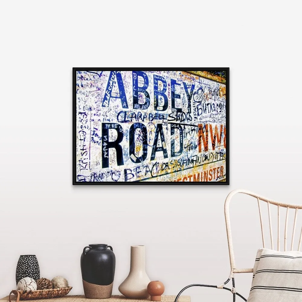 "Abbey Road road sign, London" Black Float Frame Canvas Art