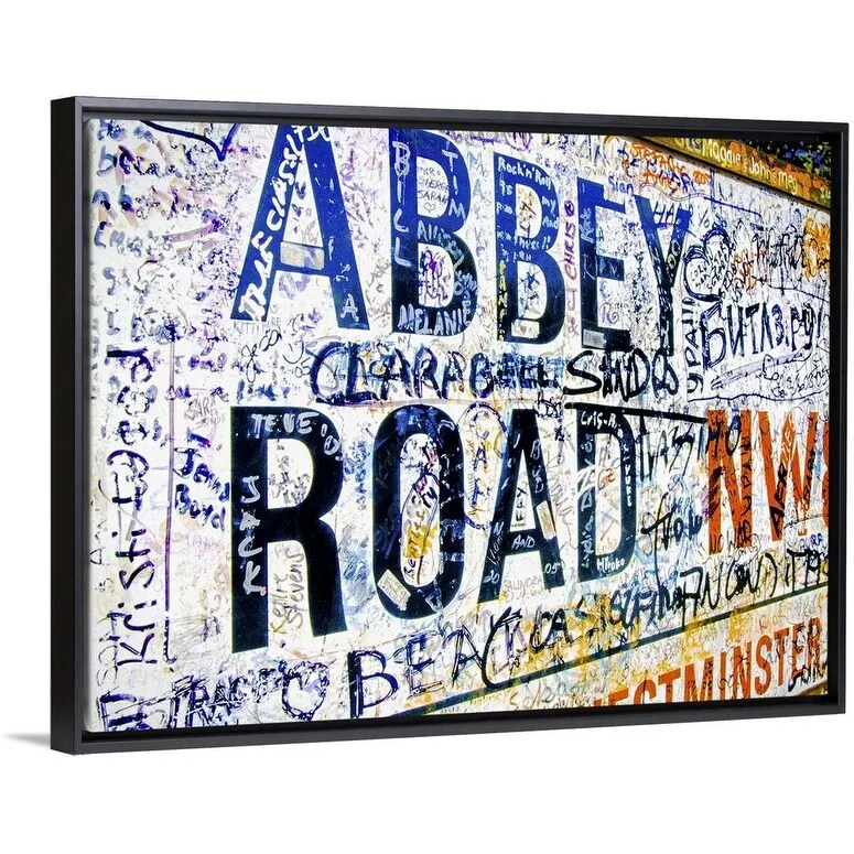 "Abbey Road road sign, London" Black Float Frame Canvas Art