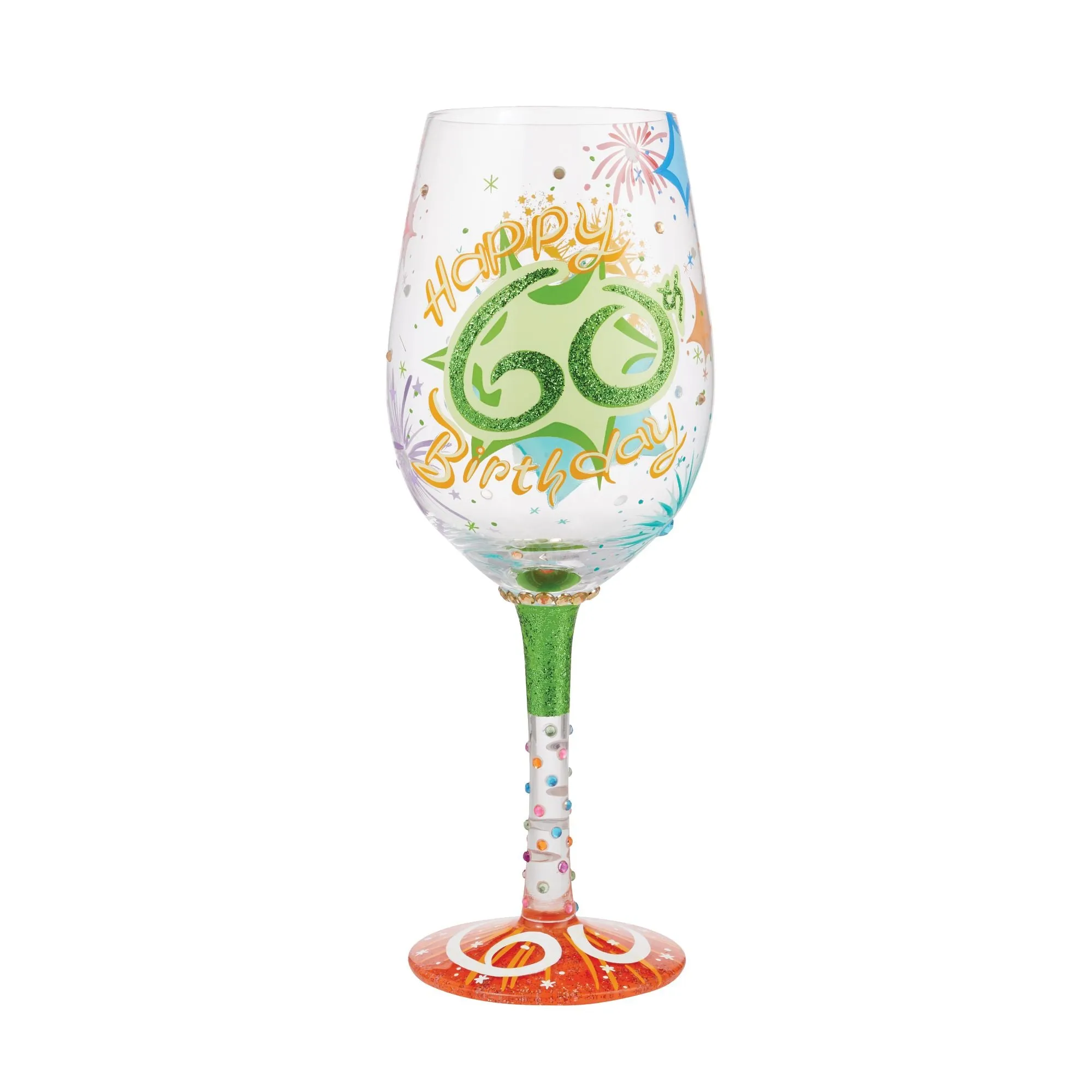 "Happy 60th Birthday" Hand-Painted Wine Glass, 15 oz.