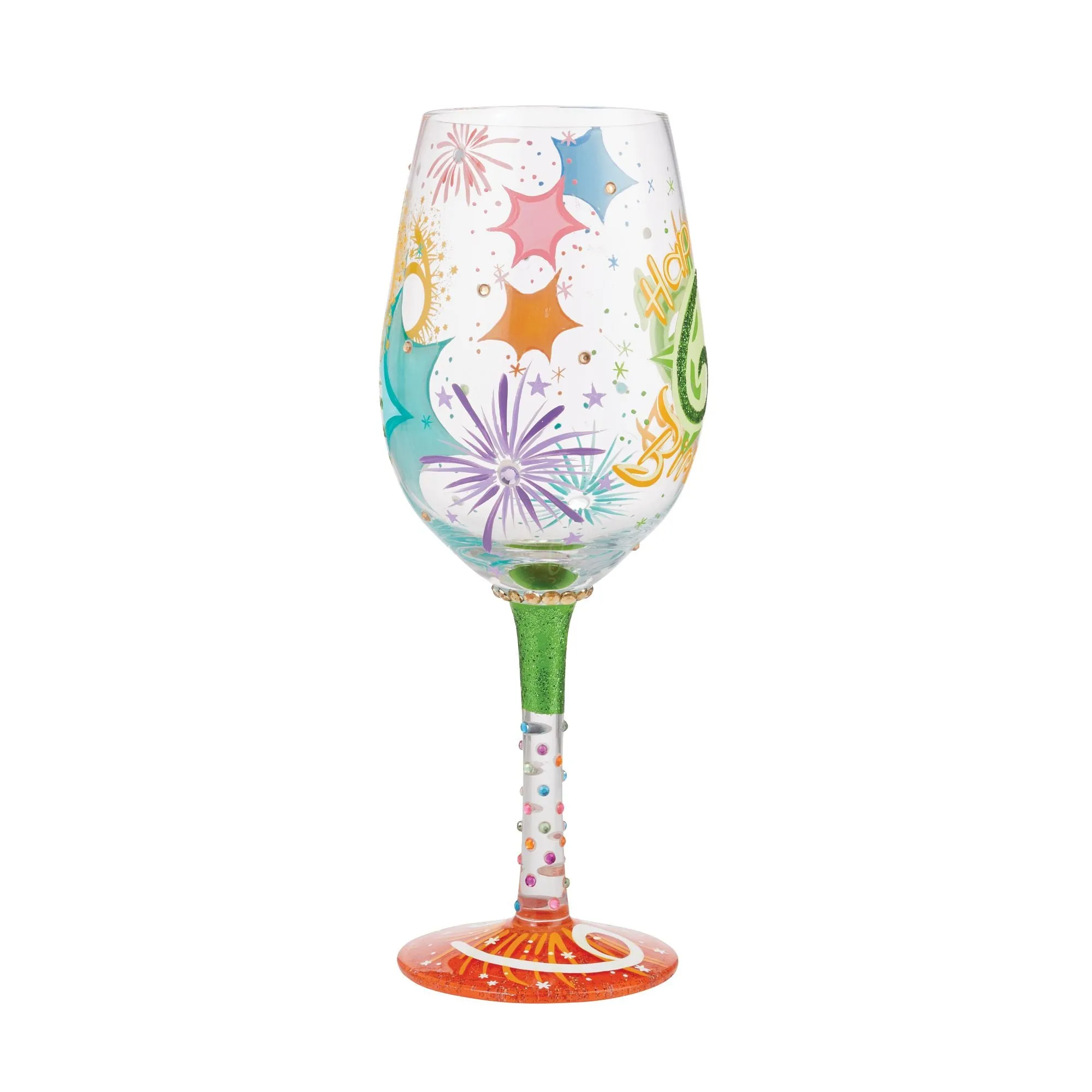 "Happy 60th Birthday" Hand-Painted Wine Glass, 15 oz.