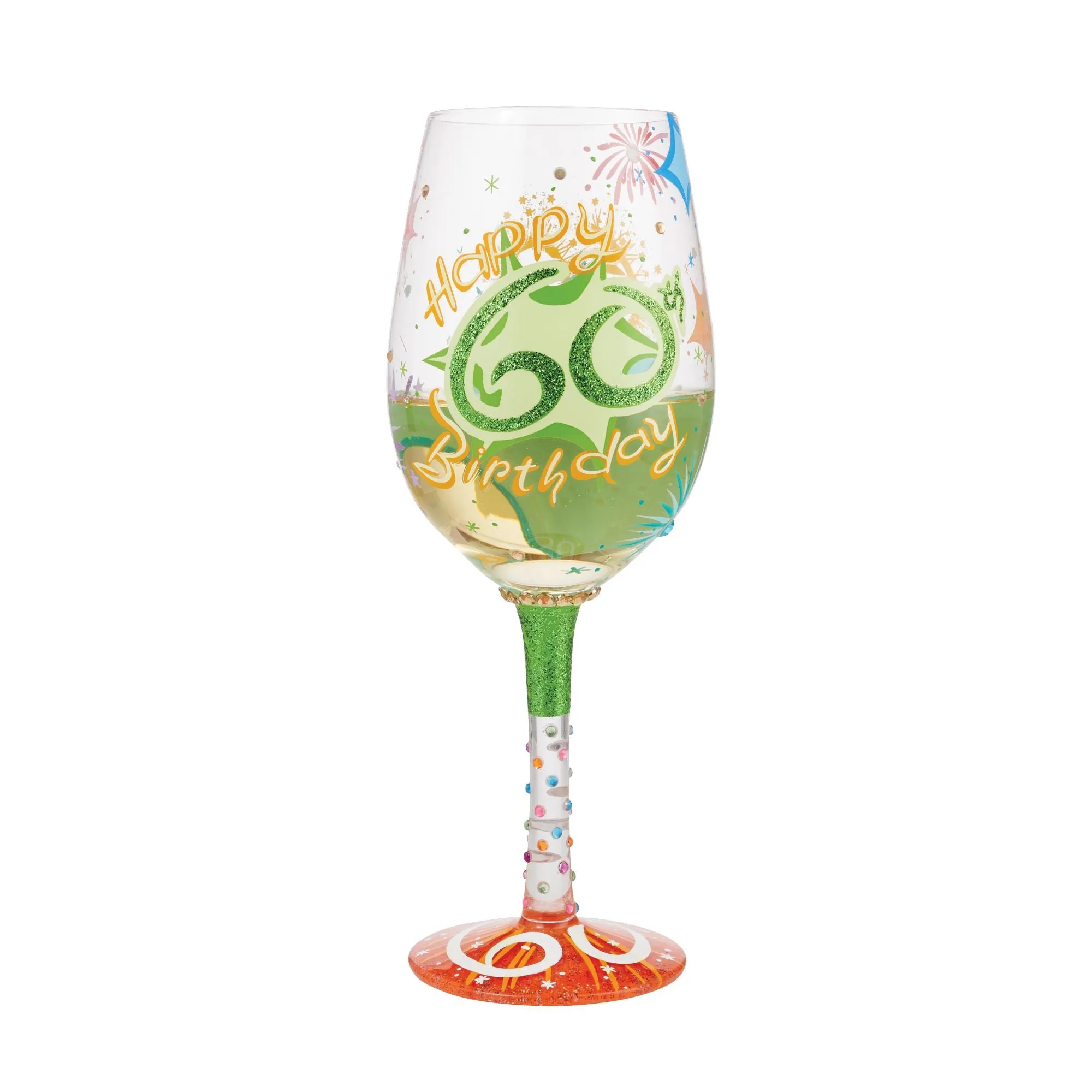 "Happy 60th Birthday" Hand-Painted Wine Glass, 15 oz.