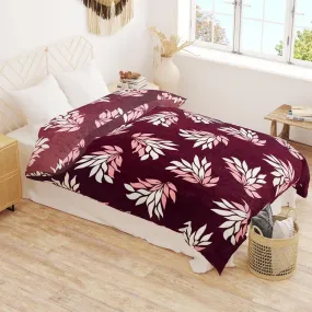 RD TREND Velvet Reversible Duvet Cover, 210 GSM, Duvet Cover/Quilt Cover/Comforter Cover/Razai Cover for 90 x 100 inches, Double Size, Zipper Closure, Flannel Fabric (Maroon Flower, Double)