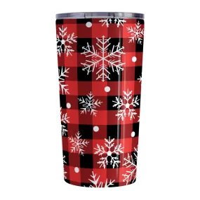 Red and Black Buffalo Plaid Snowflake Tumbler Cup