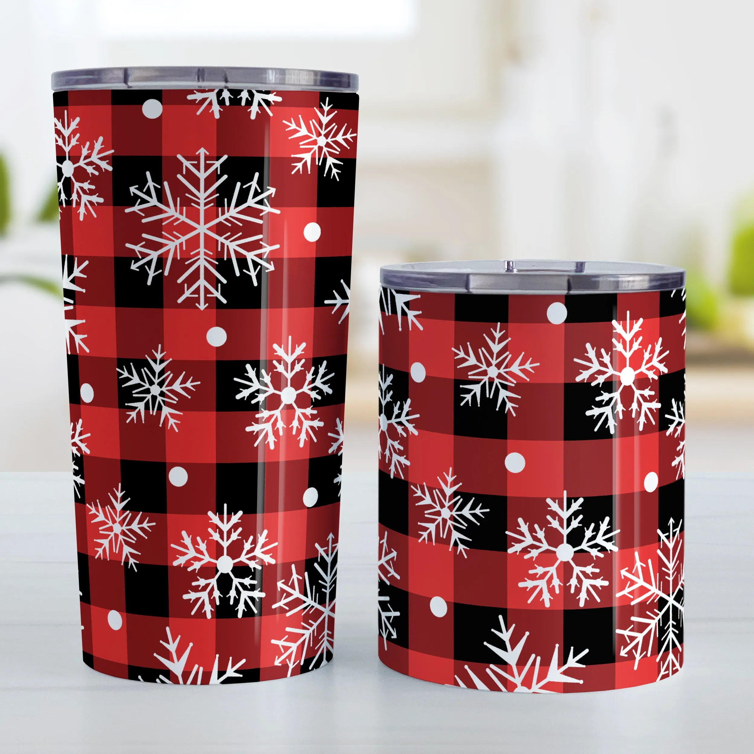 Red and Black Buffalo Plaid Snowflake Tumbler Cup