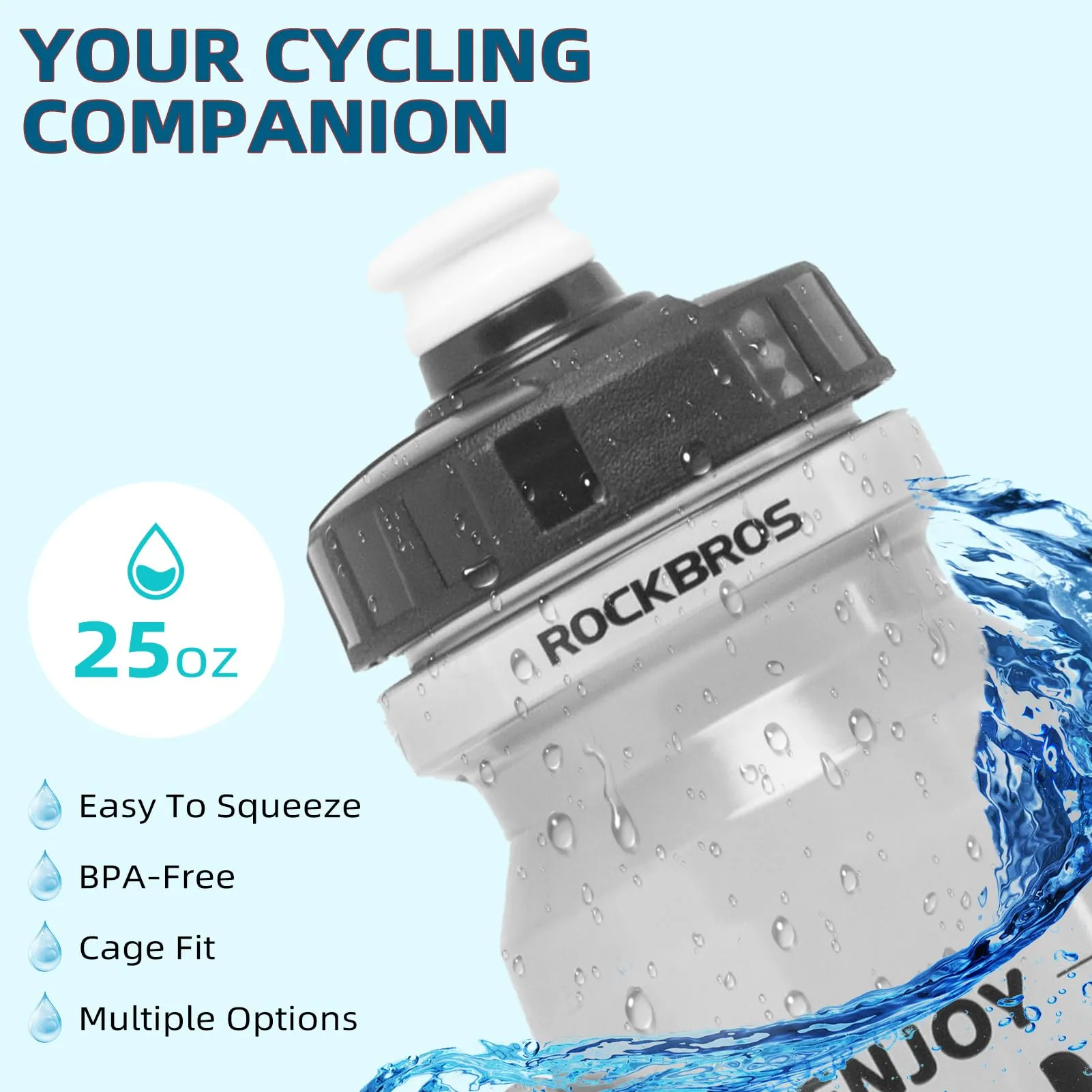 ROCKBROS Cycling Water Bottle, 20-25oz Cycling Bottle, BPA-Free