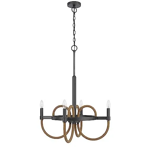 Rowland 60W X 4 Metal/Burlap Roped Chandelier