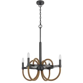 Rowland 60W X 4 Metal/Burlap Roped Chandelier