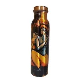 RUDHRA Leak Proof Copper Bottles for Water 1 Liter Radha Krishn Printed Design Pure Copper Bottle for Travelling Work