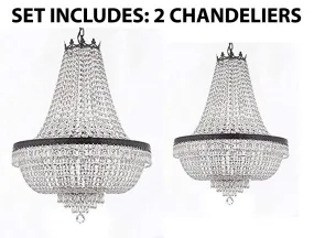 Set of 2-1 French Empire Crystal Chandeliers Lighting H36" X W30" w/Dark Antique Finish! and 1 French Empire Crystal Chandeliers Lighting H30" X W24" w/Dark Antique Finish! - 1EA CB/870/14   1EA CB/870/9