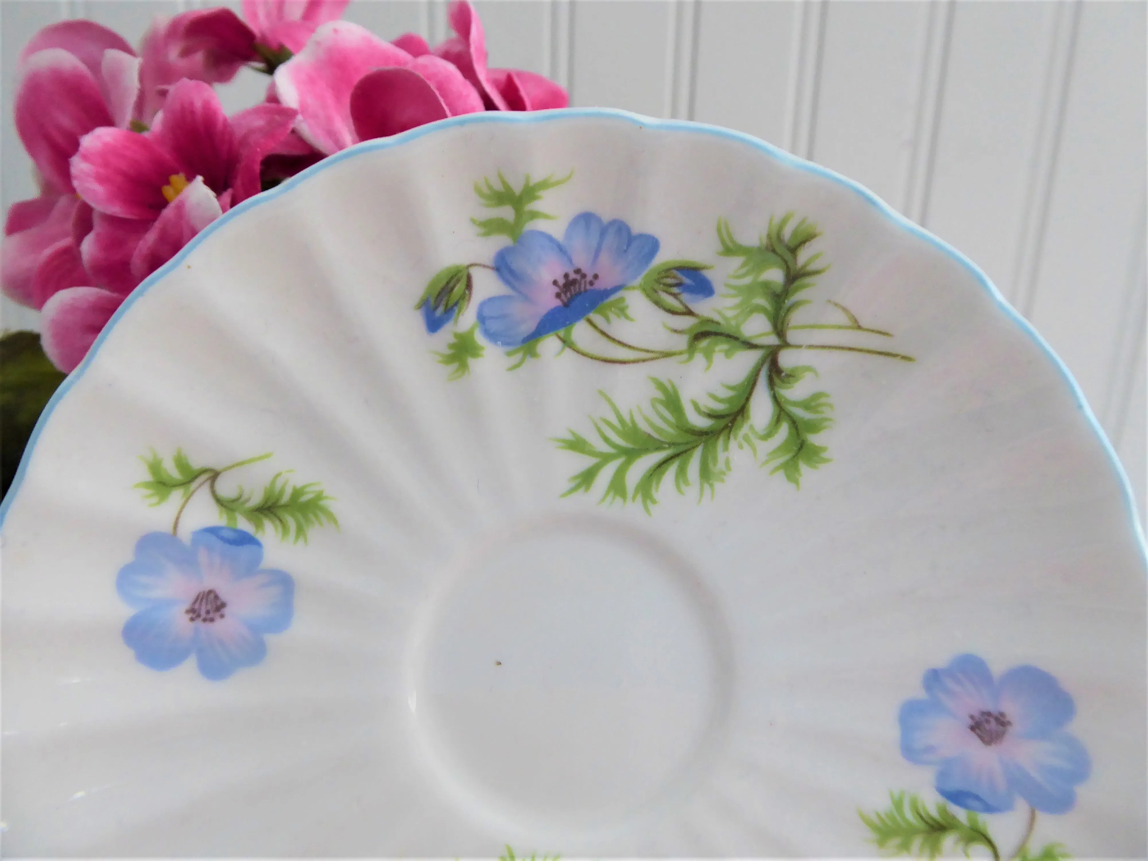 Shelley Blue Poppy Cup and Saucer Ludlow Coffee Demitasse 1960s