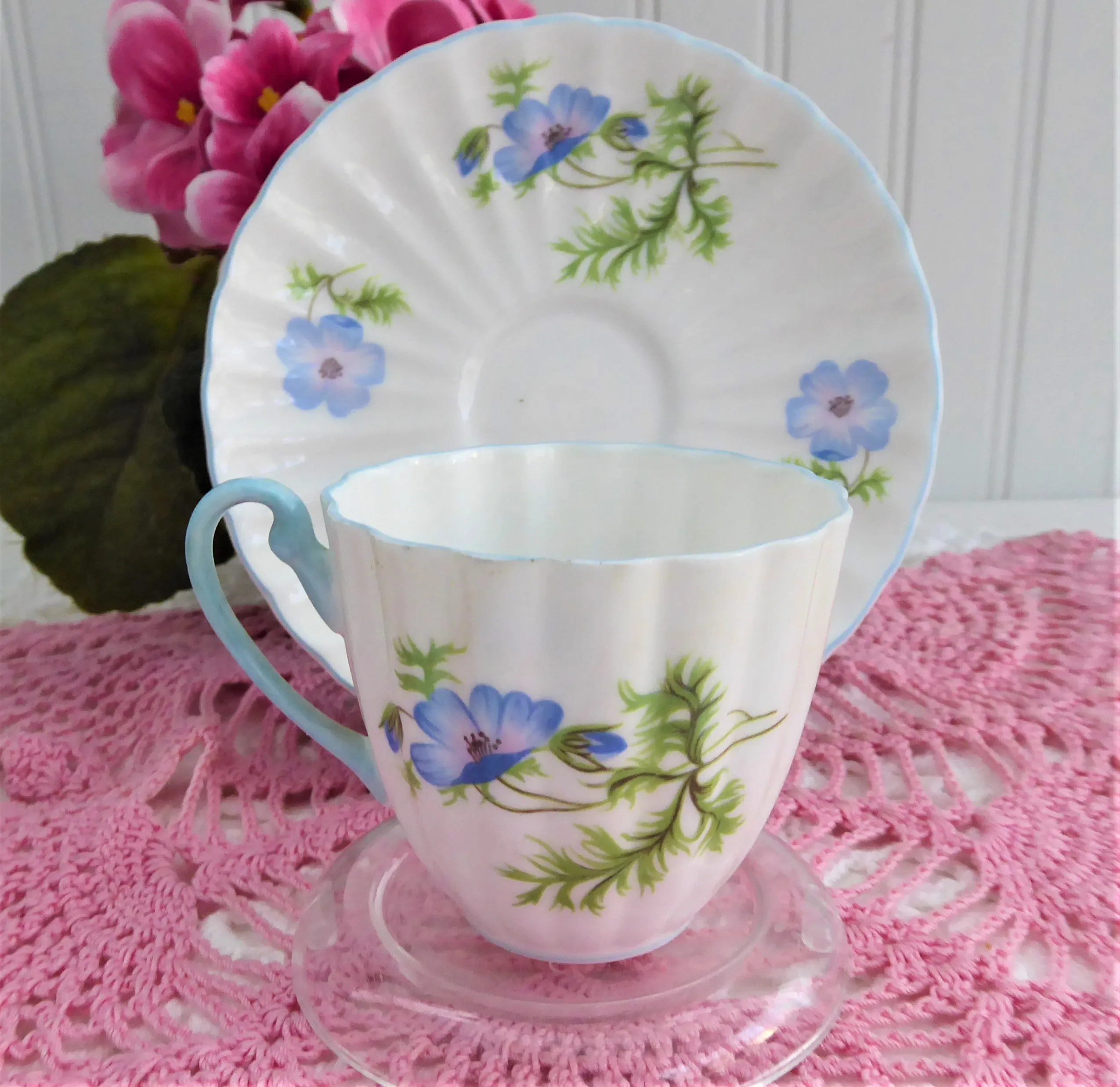 Shelley Blue Poppy Cup and Saucer Ludlow Coffee Demitasse 1960s