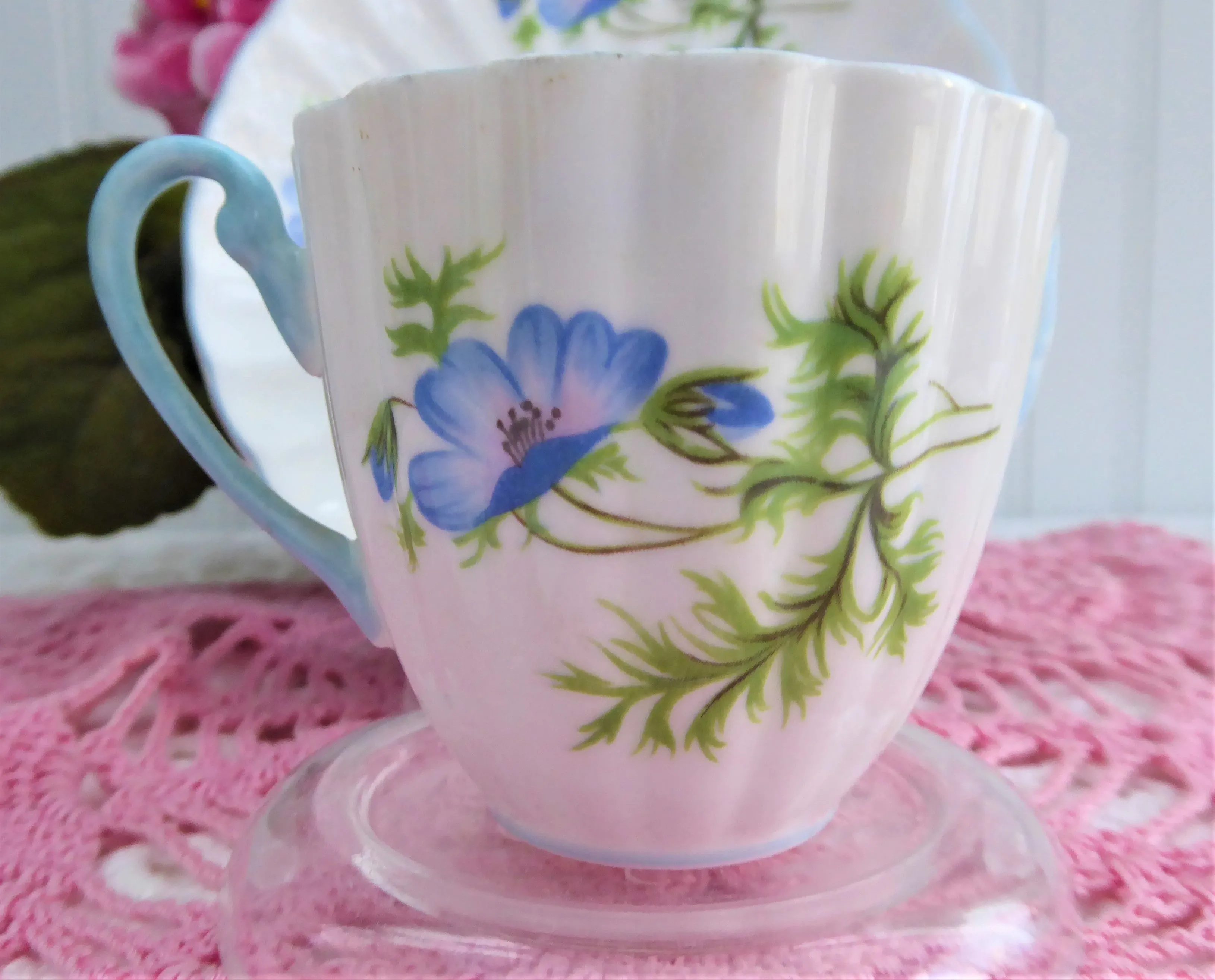 Shelley Blue Poppy Cup and Saucer Ludlow Coffee Demitasse 1960s