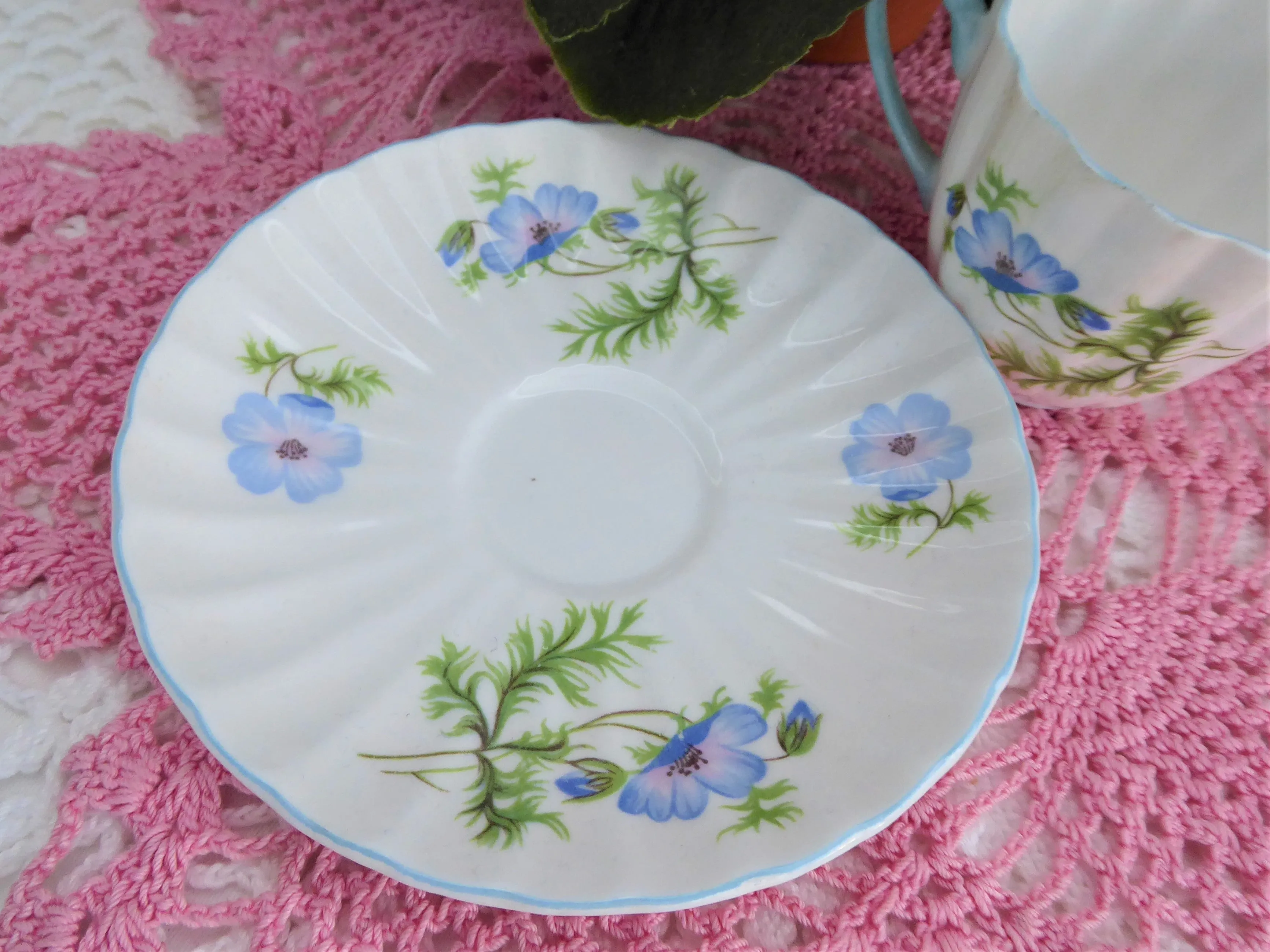 Shelley Blue Poppy Cup and Saucer Ludlow Coffee Demitasse 1960s