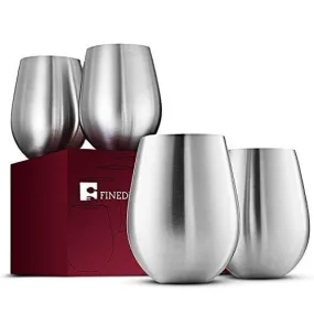 Stainless Steel Wine Glasses - Set of 4 Large & Elegant 18 Oz. Premium Grade 18/8 Stainless Steel Red & White Stemless Wine Glasses, Unbreakable, Portable Wine Tumbler, for Outdoor Events, Picnics