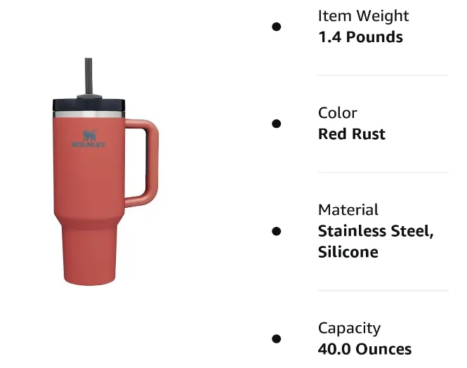 Stanley Quencher H2.0 FlowState Tumbler 40oz Soft Matte Stormy Dune Red shale