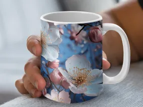 Stunning Blue and Pink Flower Coffee Mug, Floral Mug, Cute Gift for Her, Pretty Mug with Flowers, Gift for Friend