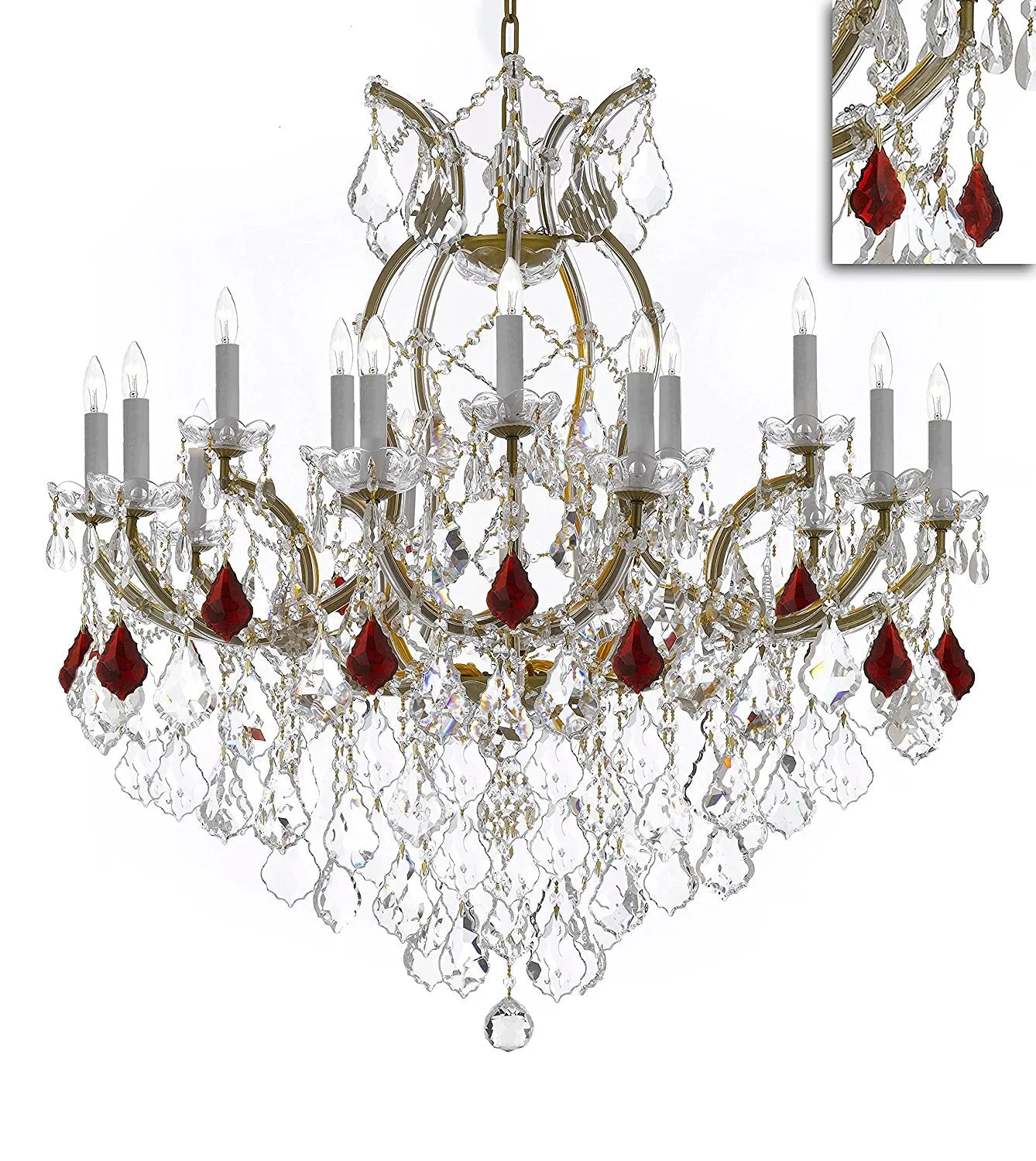 Swarovski Crystal Trimmed Maria Theresa Chandelier Crystal Lighting Chandeliers Lights Fixture Pendant Ceiling Lamp for Dining room, Entryway , Living room H38" X W37" - Dressed with Ruby Red Crystals - A83-B98/21510/15 1SW