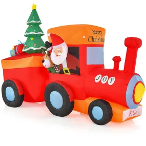 Tangkula 8.6 FT Lighted Christmas Inflatable Santa Claus on Train with Deer & Christmas Tree