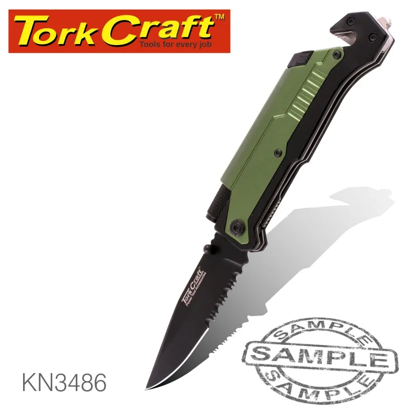 TORK CRAFT KNIFE SURVIVAL GREEN WITH LED LIGHT & FIRE STARTER IN DOUBLE BLISTER KN3486