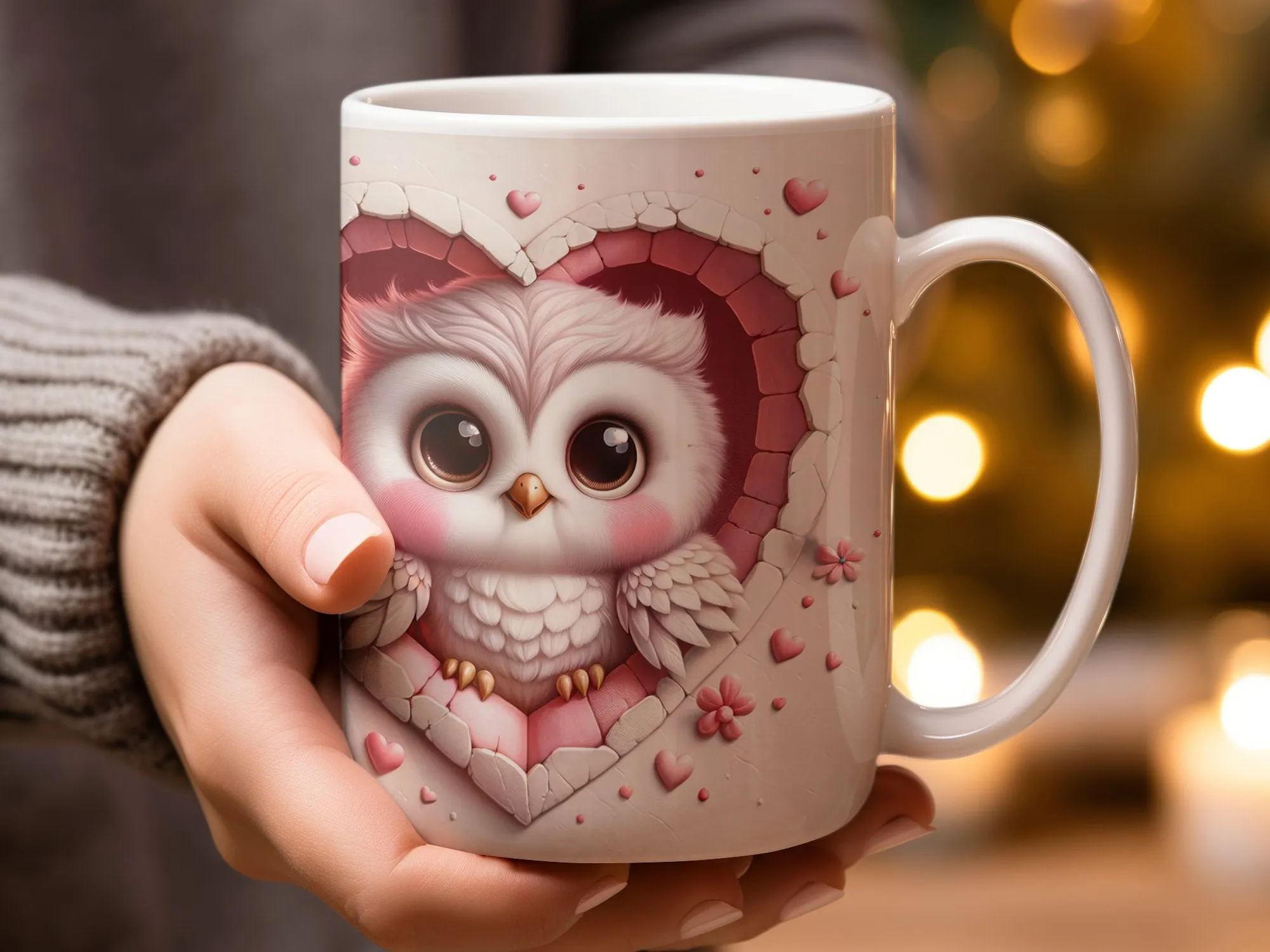 Valentine's Owl Hole in Wall Coffee Mug, Valentine's Day Gift for Her, Cute Owl Lover's Coffee Mug, Owl Gifts