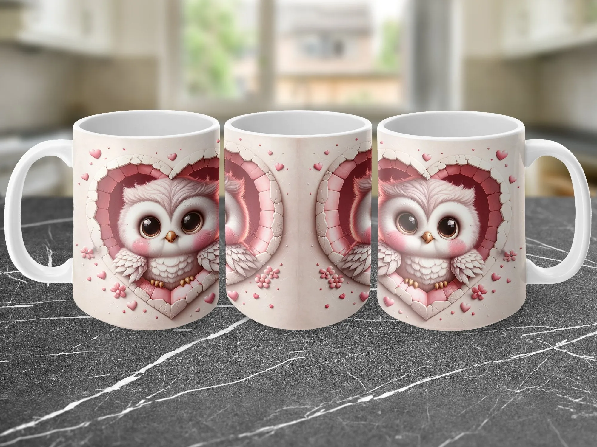 Valentine's Owl Hole in Wall Coffee Mug, Valentine's Day Gift for Her, Cute Owl Lover's Coffee Mug, Owl Gifts