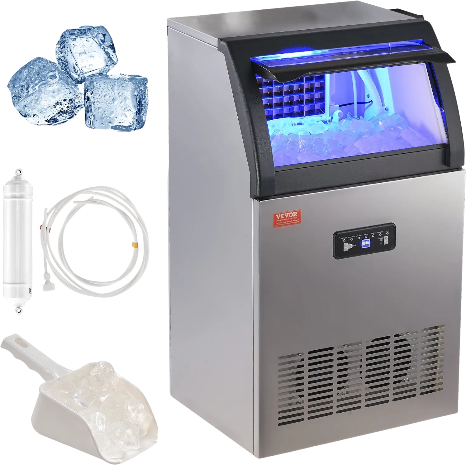 Vevor Commercial Ice Maker 120Lbs/24H with 33 Lbs Storage LED Digital Display Auto Cleaning New