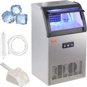 Vevor Commercial Ice Maker 130Lbs/24H with 33 Lbs Storage LED Digital Display Auto Cleaning New