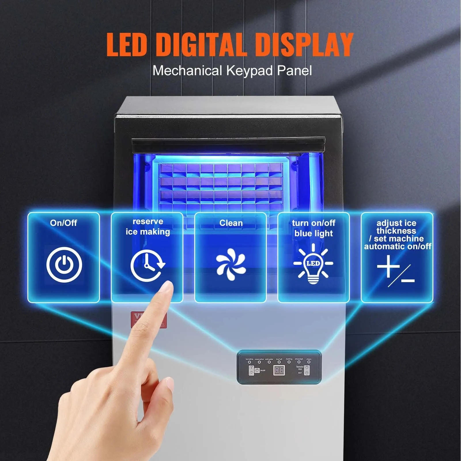 Vevor Commercial Ice Maker 80Lbs/24H with 27.5 Lbs Storage LED Digital Display Auto Cleaning New